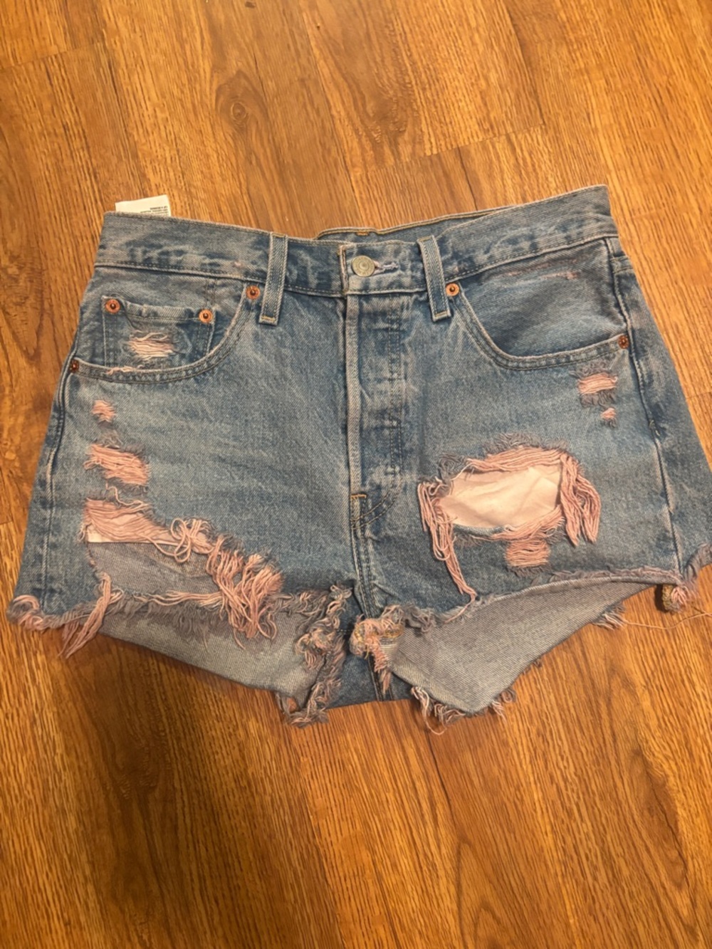 Levi's Blue Denim Cutoff Shorts with Pink Fray